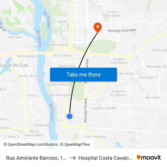 Rua Almirante Barroso, 1550 to Hospital Costa Cavalcanti map