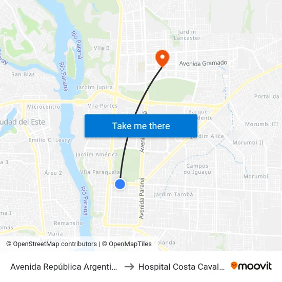 Avenida República Argentina, 20 to Hospital Costa Cavalcanti map