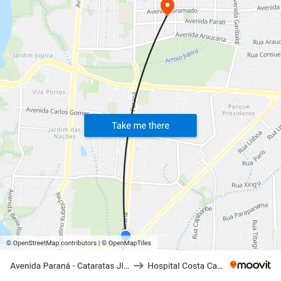 Avenida Paraná - Cataratas Jl Shopping to Hospital Costa Cavalcanti map