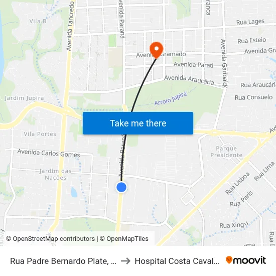 Rua Padre Bernardo Plate, 1610 to Hospital Costa Cavalcanti map