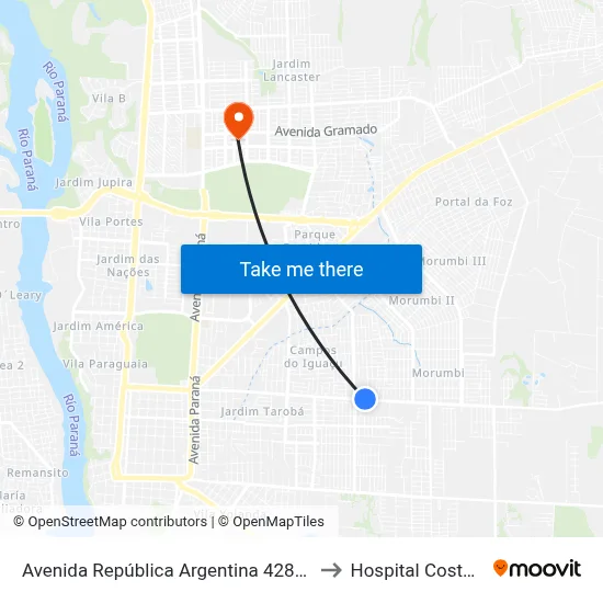 Avenida República Argentina 4285 - Viação Gato Branco to Hospital Costa Cavalcanti map