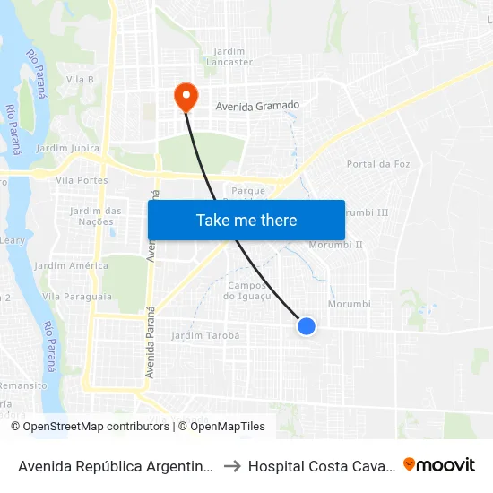 Avenida República Argentina, 4995 to Hospital Costa Cavalcanti map