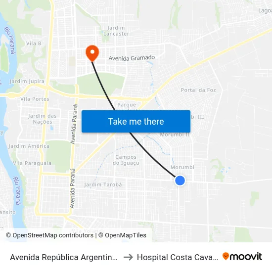 Avenida República Argentina, 5747 to Hospital Costa Cavalcanti map