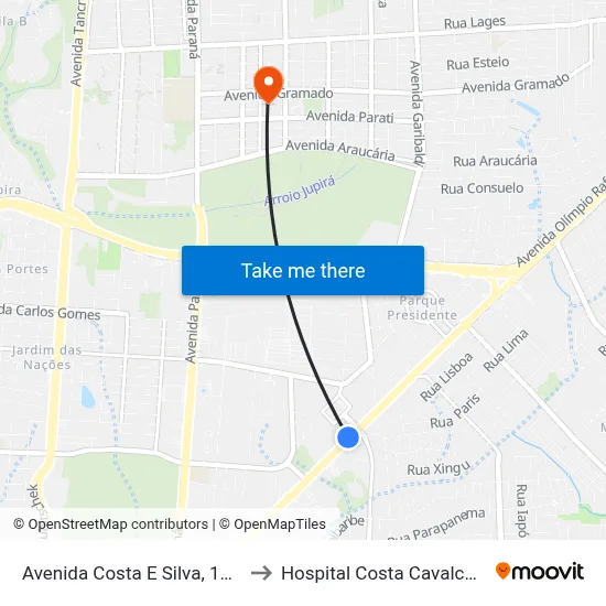 Avenida Costa E Silva, 1555 to Hospital Costa Cavalcanti map