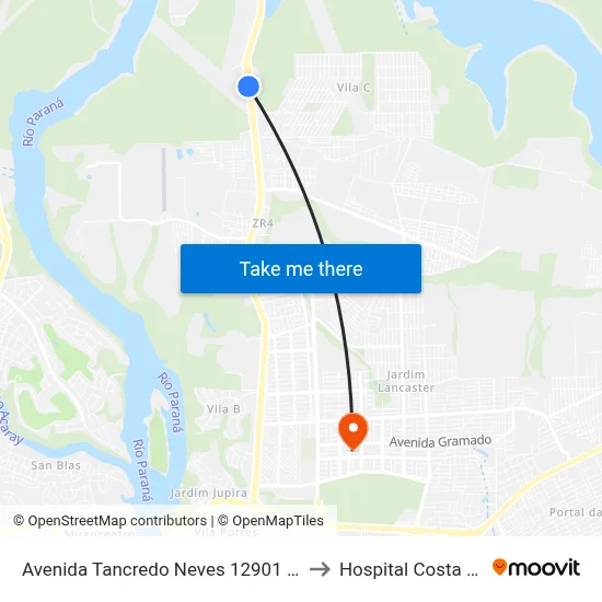 Avenida Tancredo Neves 12901 - Itaipu Binacional to Hospital Costa Cavalcanti map