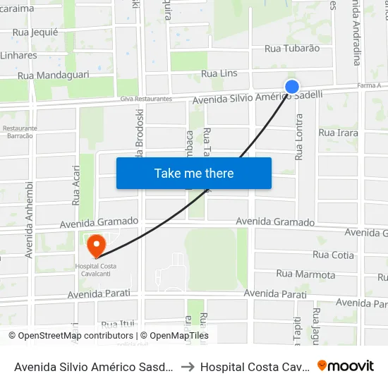 Avenida Silvio Américo Sasdelli, 2133 to Hospital Costa Cavalcanti map