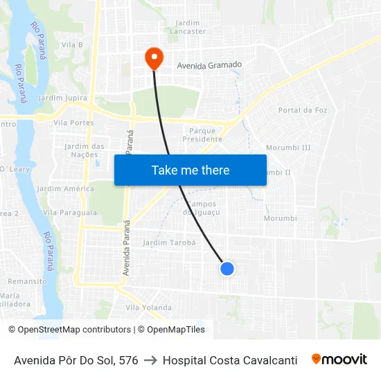 Avenida Pôr Do Sol, 576 to Hospital Costa Cavalcanti map
