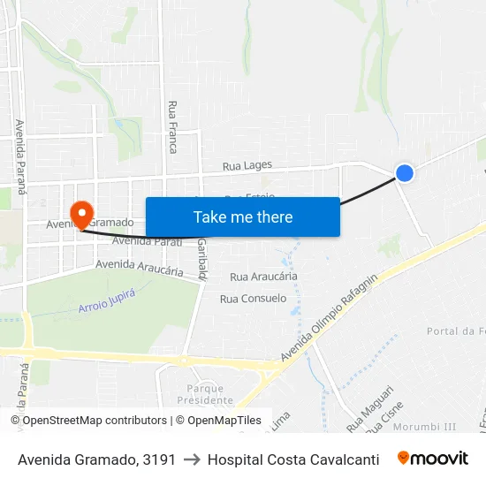 Avenida Gramado, 3191 to Hospital Costa Cavalcanti map