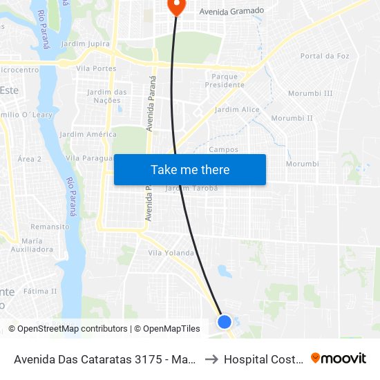 Avenida Das Cataratas 3175 - Mabu Thermas Grand Resort to Hospital Costa Cavalcanti map