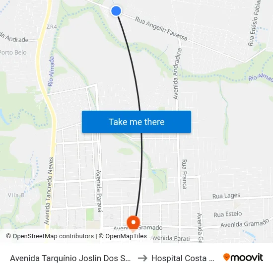 Avenida Tarquínio Joslin Dos Santos  - Unioeste to Hospital Costa Cavalcanti map