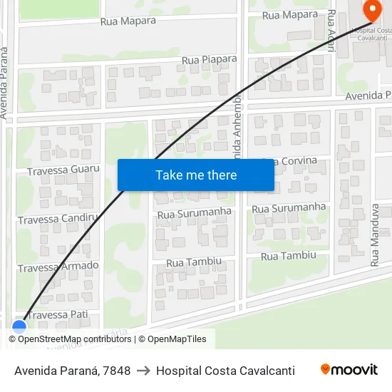Avenida Paraná, 7848 to Hospital Costa Cavalcanti map