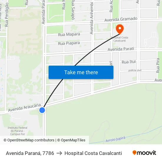 Avenida Paraná, 7786 to Hospital Costa Cavalcanti map