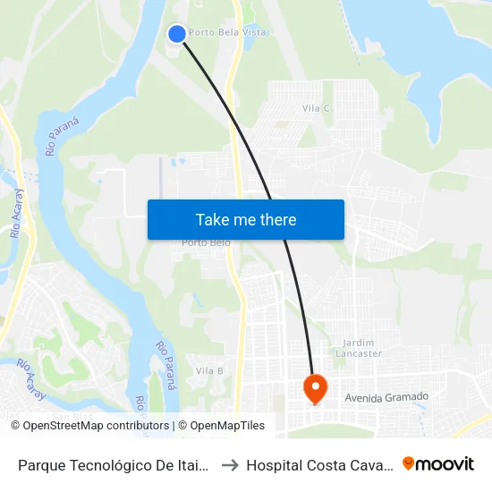 Parque Tecnológico De Itaipu (Pti) to Hospital Costa Cavalcanti map