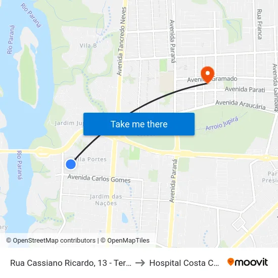 Rua Cassiano Ricardo, 13 - Terminal Ponte to Hospital Costa Cavalcanti map