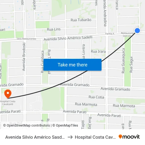 Avenida Silvio Américo Sasdelli, 2573 to Hospital Costa Cavalcanti map
