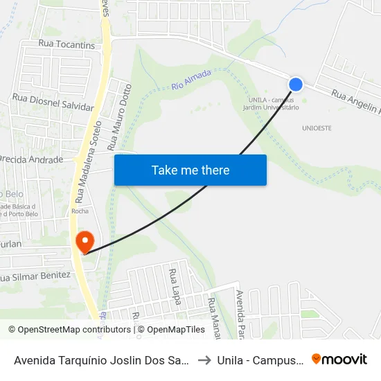 Avenida Tarquínio Joslin Dos Santos - Unioeste to Unila - Campus Almada map