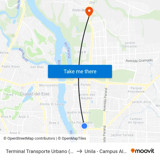 Terminal Transporte Urbano (Ala 02) to Unila - Campus Almada map
