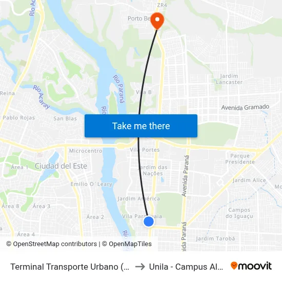 Terminal Transporte Urbano (Ala 01) to Unila - Campus Almada map