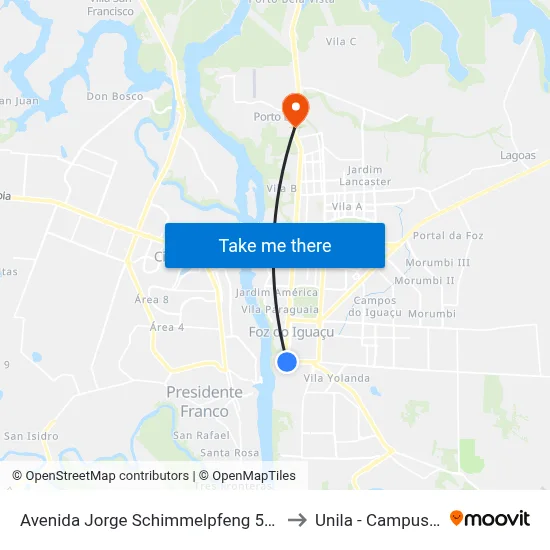 Avenida Jorge Schimmelpfeng 50 - Igreja Matriz to Unila - Campus Almada map