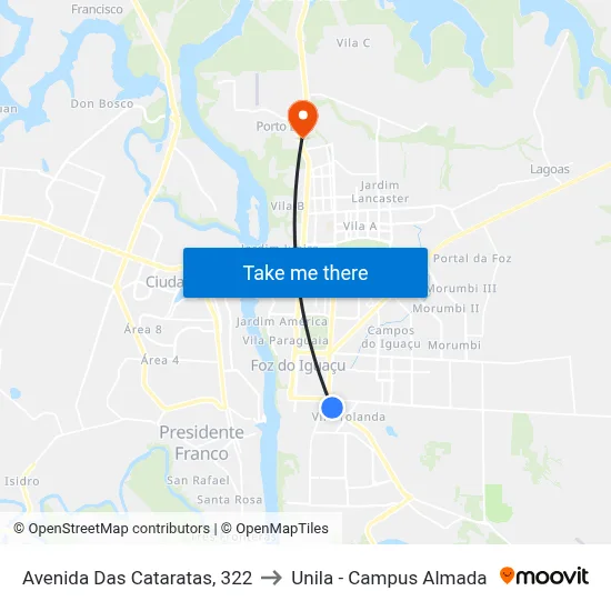 Avenida Das Cataratas, 322 to Unila - Campus Almada map