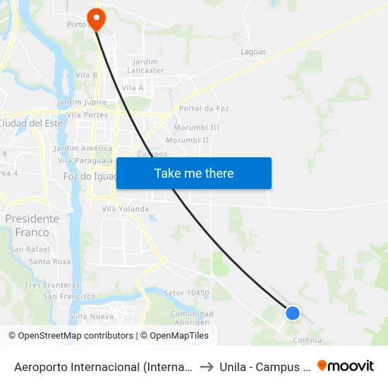 Aeroporto Internacional (International Airport) to Unila - Campus Almada map