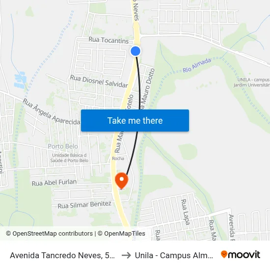 Avenida Tancredo Neves, 5057 to Unila - Campus Almada map