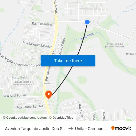 Avenida Tarquínio Joslin Dos Santos 3522 to Unila - Campus Almada map