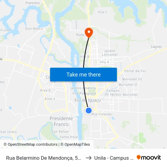 Rua Belarmino De Mendonça, 560 - Patronato to Unila - Campus Almada map