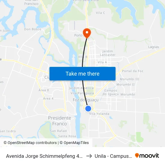 Avenida Jorge Schimmelpfeng 488 - Mcdonald's to Unila - Campus Almada map
