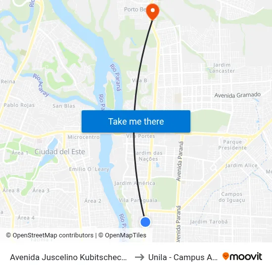 Avenida Juscelino Kubitscheck, 710-720 to Unila - Campus Almada map