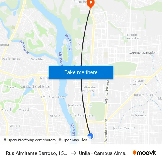 Rua Almirante Barroso, 1550 to Unila - Campus Almada map