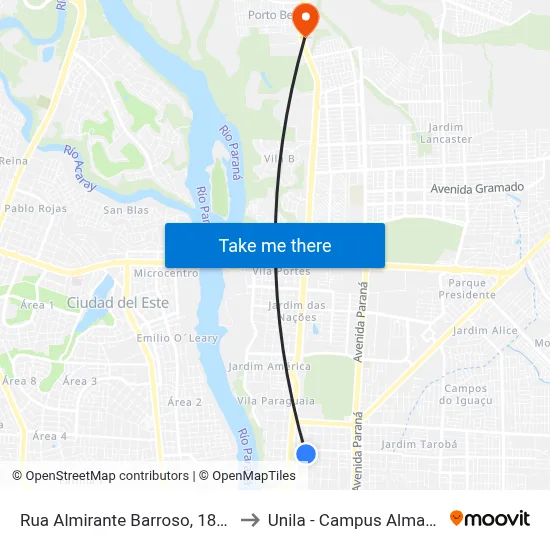 Rua Almirante Barroso, 1838 to Unila - Campus Almada map