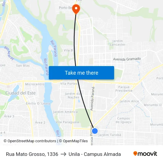 Rua Mato Grosso, 1336 to Unila - Campus Almada map