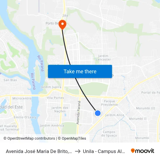 Avenida José Maria De Brito, 2950 to Unila - Campus Almada map
