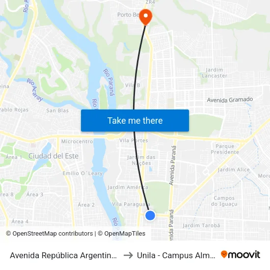 Avenida República Argentina, 20 to Unila - Campus Almada map