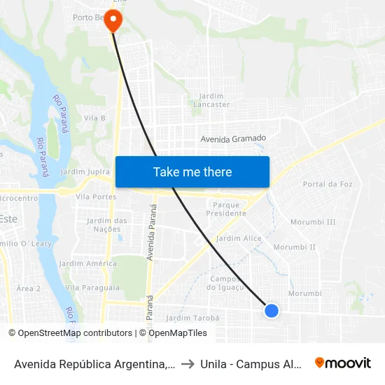 Avenida República Argentina, 4995 to Unila - Campus Almada map