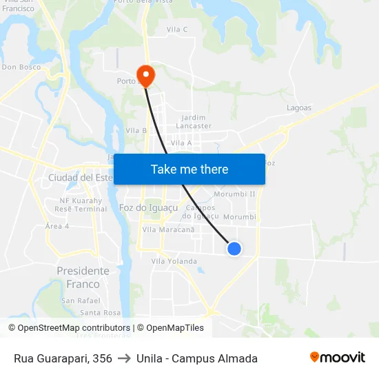 Rua Guarapari, 356 to Unila - Campus Almada map