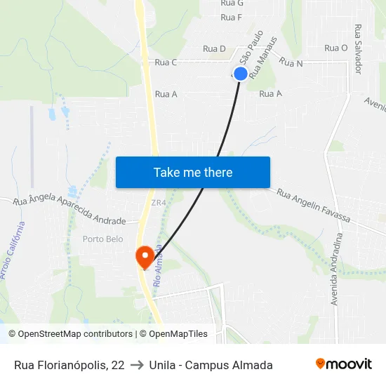 Rua Florianópolis, 22 to Unila - Campus Almada map