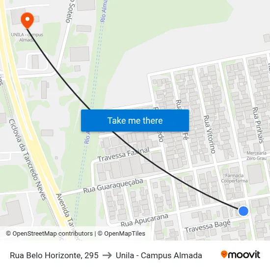 Rua Belo Horizonte, 295 to Unila - Campus Almada map