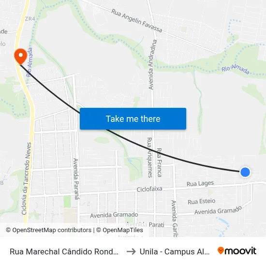 Rua Marechal Cândido Rondon, 592 to Unila - Campus Almada map
