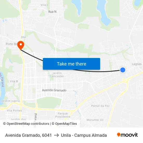 Avenida Gramado, 6041 to Unila - Campus Almada map