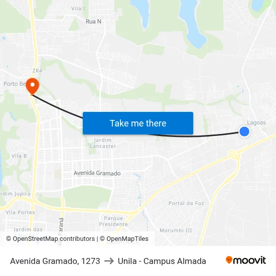 Avenida Gramado, 1273 to Unila - Campus Almada map