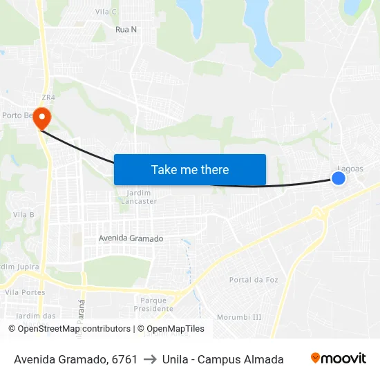 Avenida Gramado, 6761 to Unila - Campus Almada map
