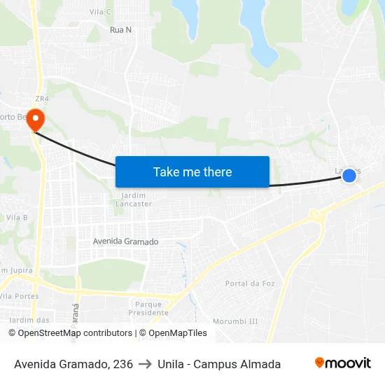 Avenida Gramado, 236 to Unila - Campus Almada map