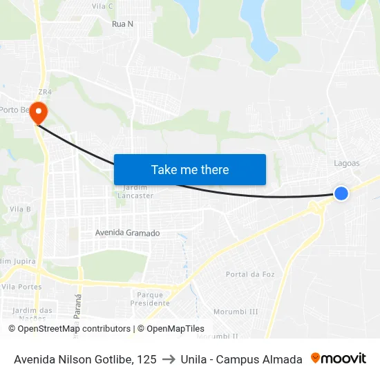 Avenida Nilson Gotlibe, 125 to Unila - Campus Almada map