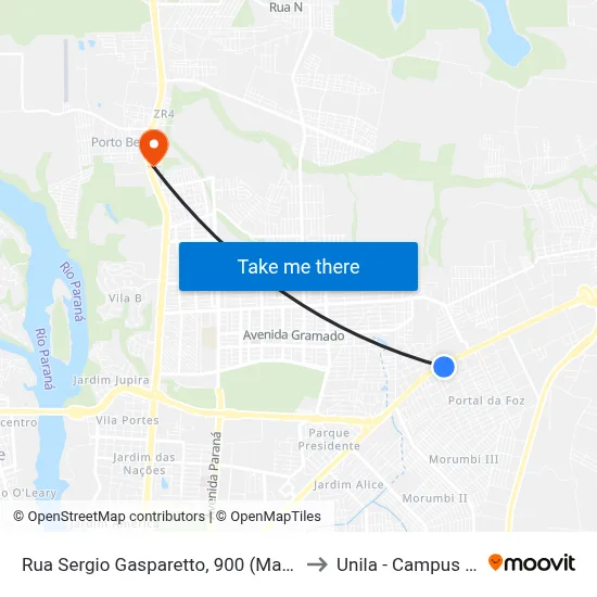 Rua Sergio Gasparetto, 900 (Marginal Br 277) to Unila - Campus Almada map