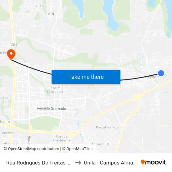 Rua Rodrigues De Freitas, 26 to Unila - Campus Almada map