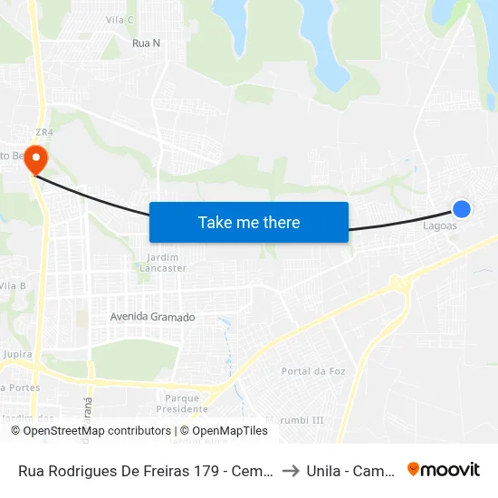 Rua Rodrigues De Freiras 179 - Cemitério Municipal Três Lagoas to Unila - Campus Almada map