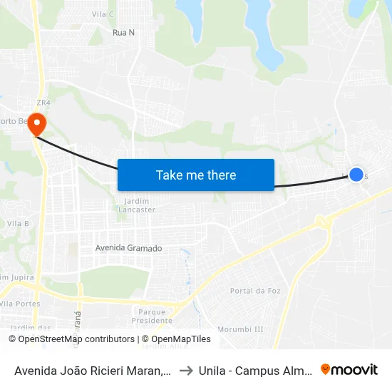 Avenida João Ricieri Maran, 702 to Unila - Campus Almada map