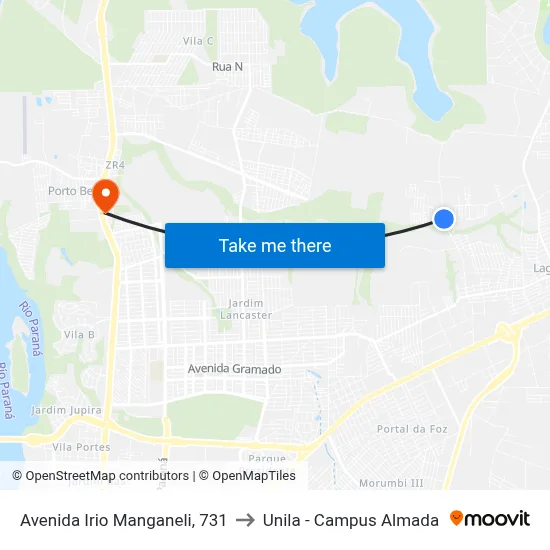 Avenida Irio Manganeli, 731 to Unila - Campus Almada map